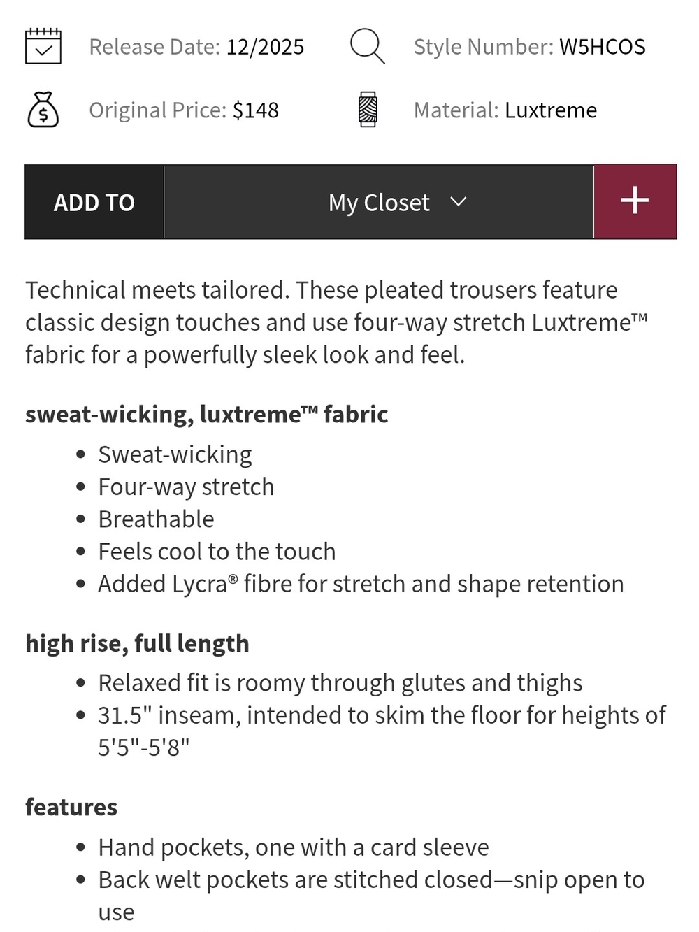 Lululemon NWT Daydrift Trousers - Picture 5 of 5